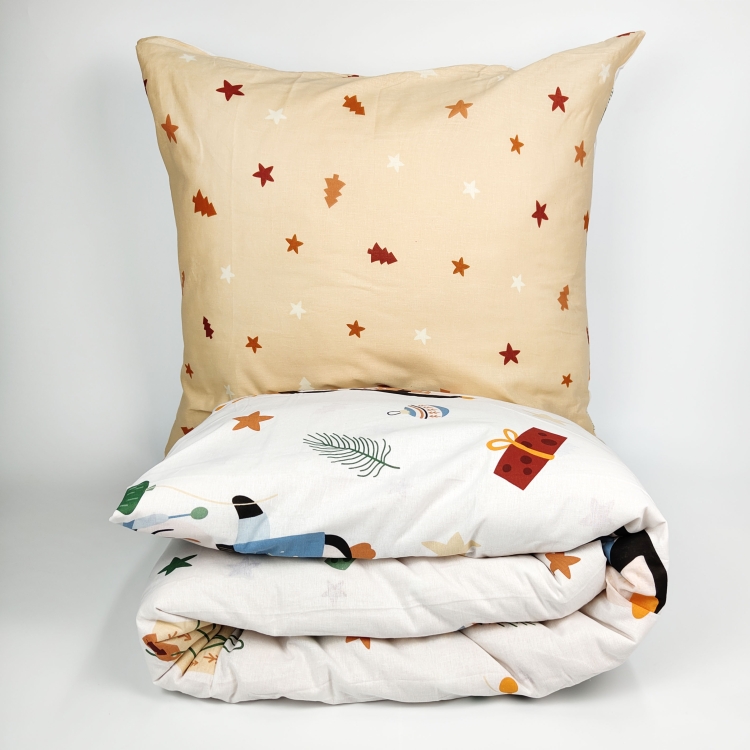 Pościel Świąteczna bawełniana z płótna 160- Prezenty i pingwinki 1329, 2